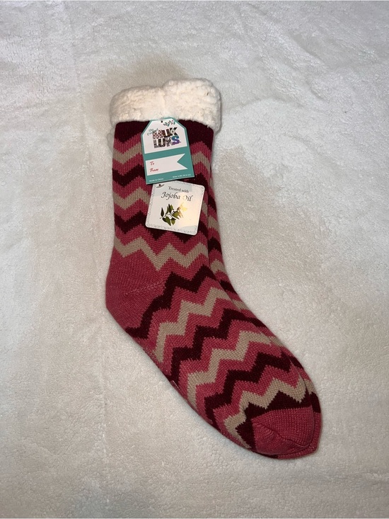 Muk Luks Accessories - Muk Luks Pink Chevron Sherpa-Lined Cozy Socks